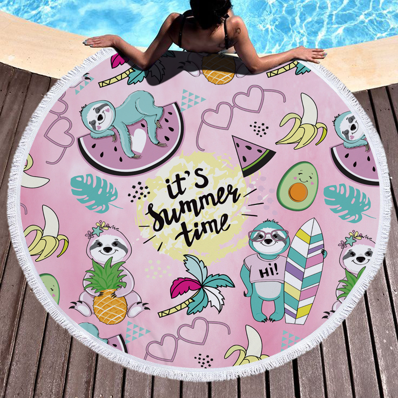 Cute Sloth Round Beach Towel 3