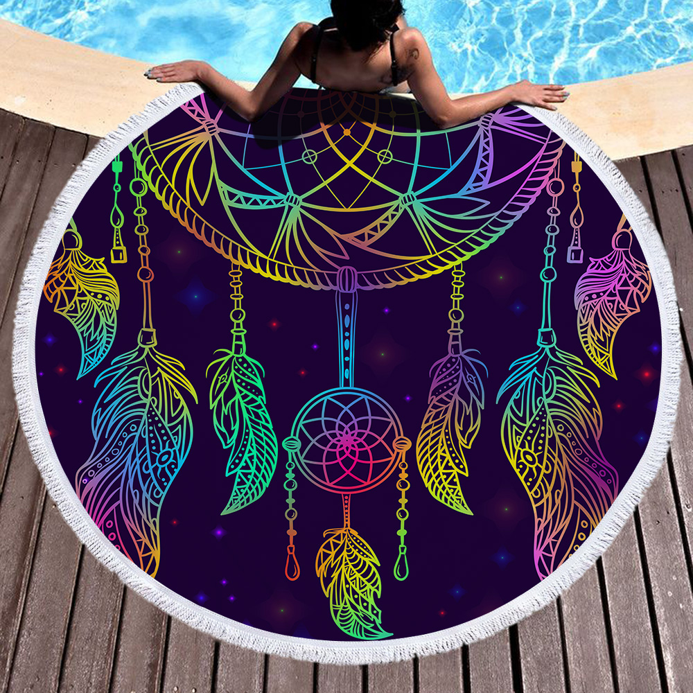 Dream Catcher Feather Round Beach Towel 17