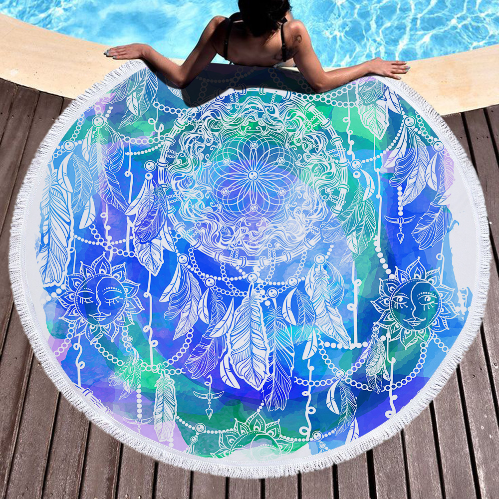 Dream Catcher Feather Round Beach Towel 18