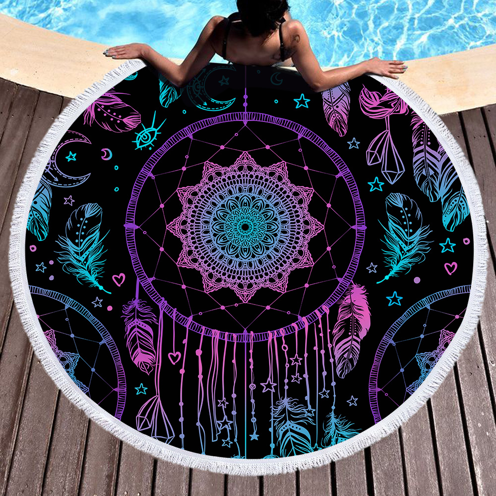 Dream Catcher Feather Round Beach Towel 19