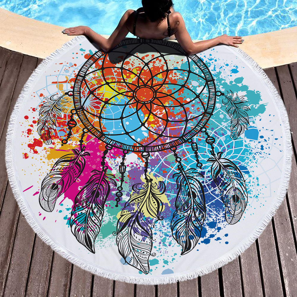 Dream Catcher Feather Round Beach Towel 21