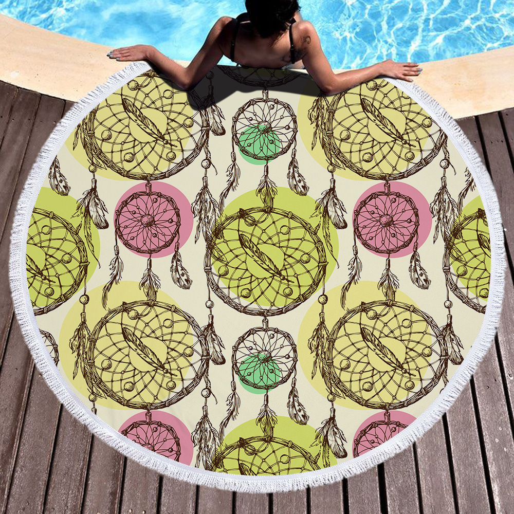 Dream Catcher Feather Round Beach Towel 23