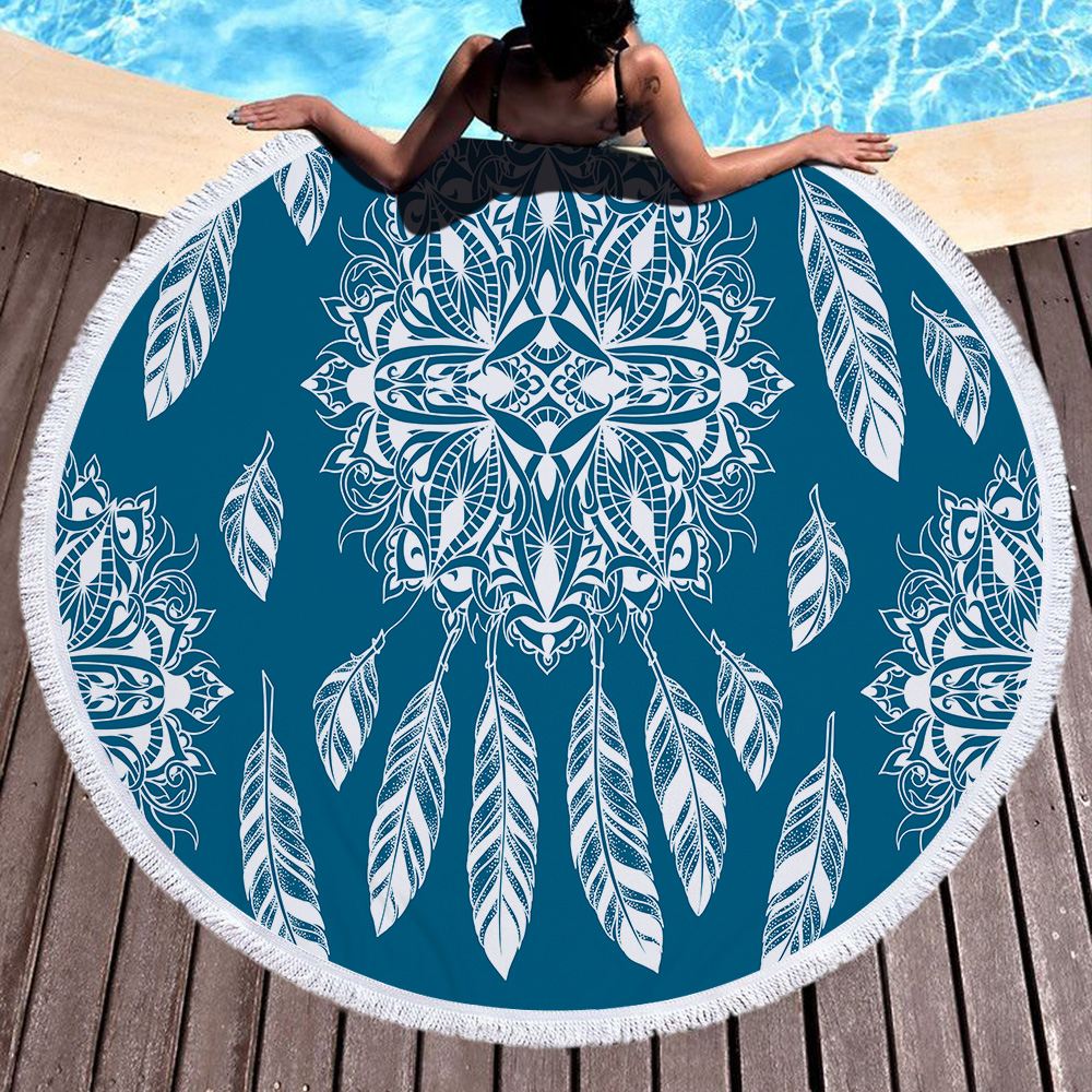 Dream Catcher Feather Round Beach Towel 25
