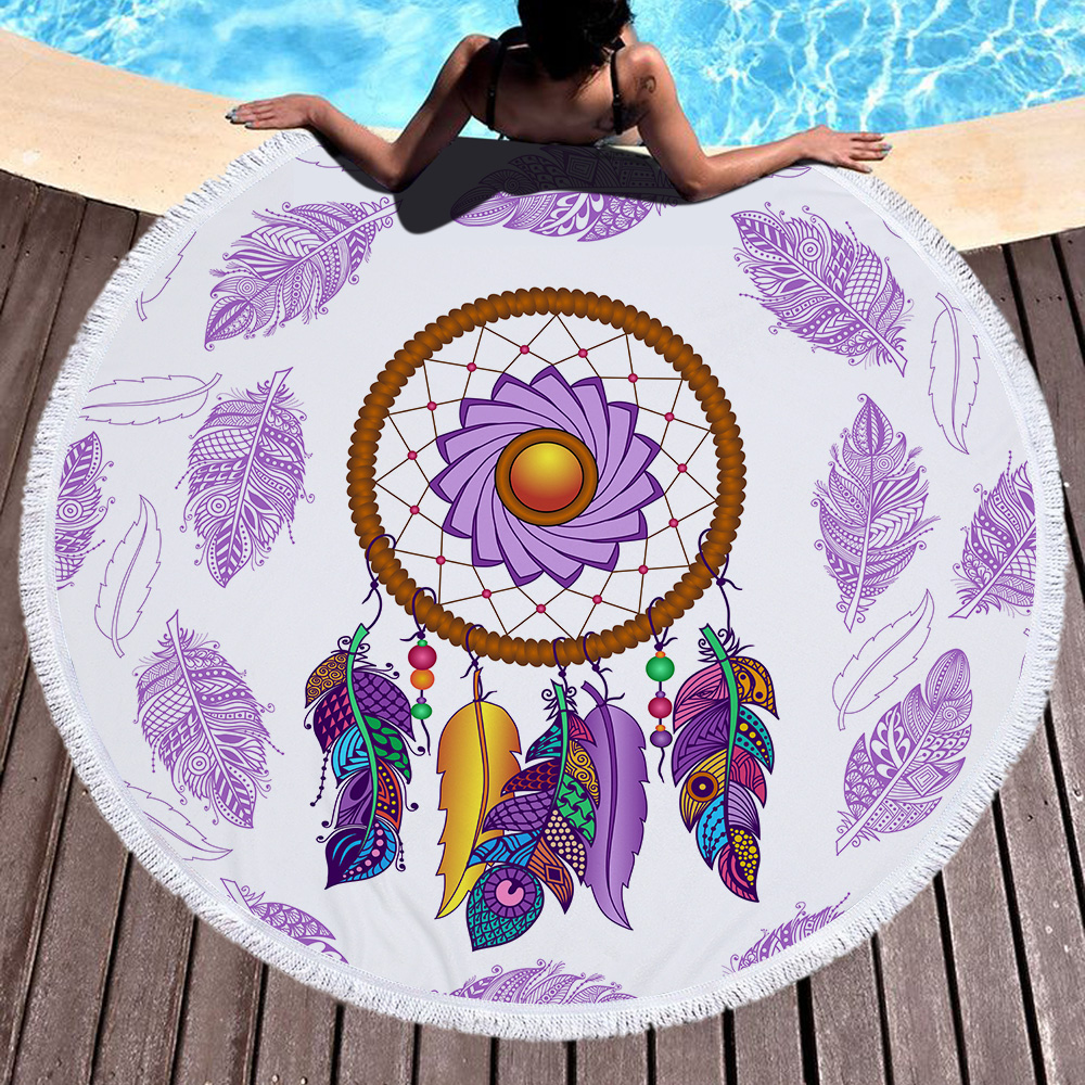 Dream Catcher Feather Round Beach Towel 28