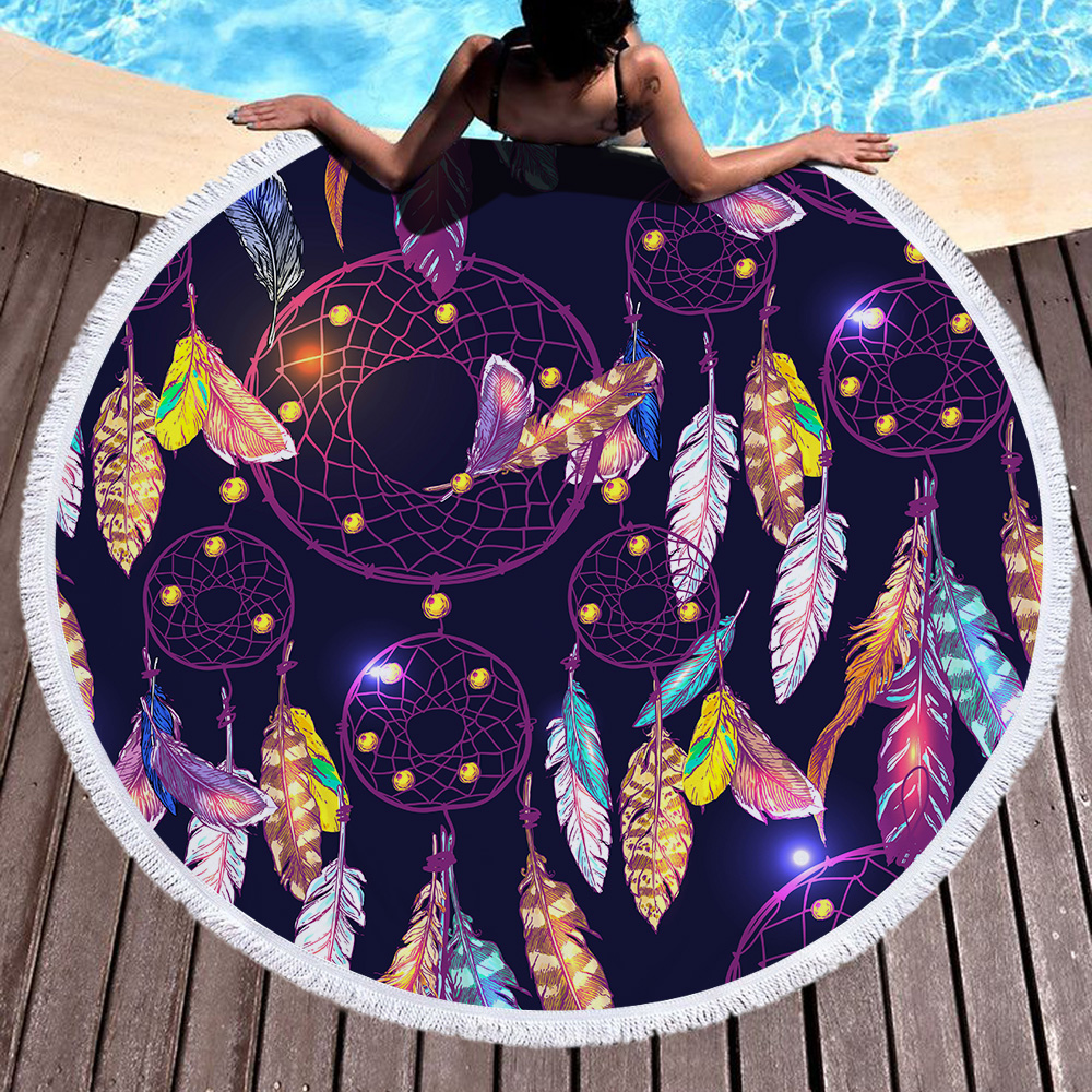Dream Catcher Feather Round Beach Towel 29