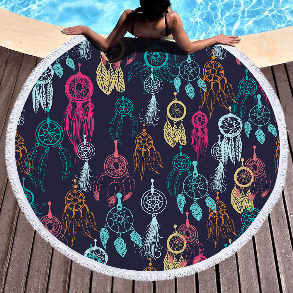 Dream Catcher Feather Round Beach Towel 31