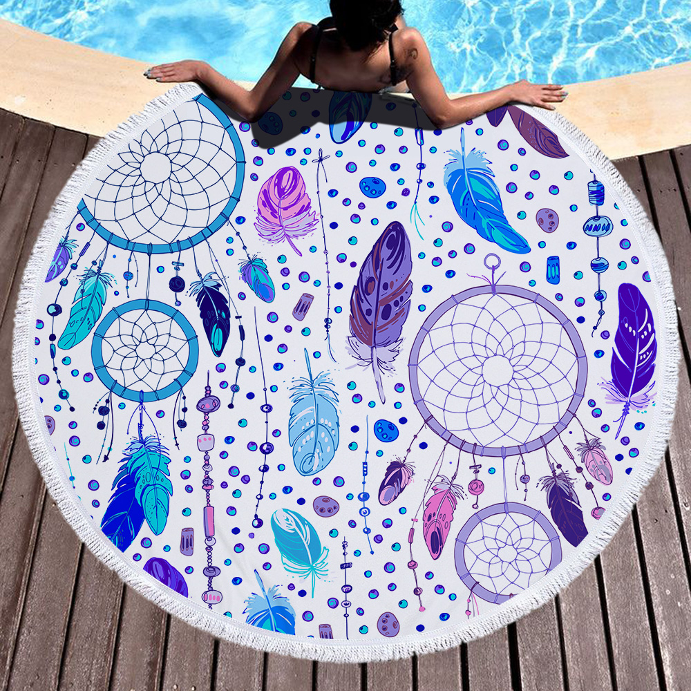 Dream Catcher Feather Round Beach Towel 32