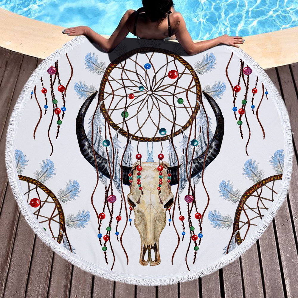 Dream Catcher Feather Round Beach Towel 8