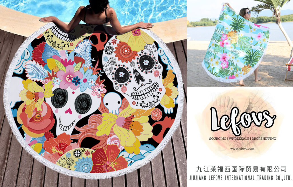 Flowers Skull Round Beach Towel (1)