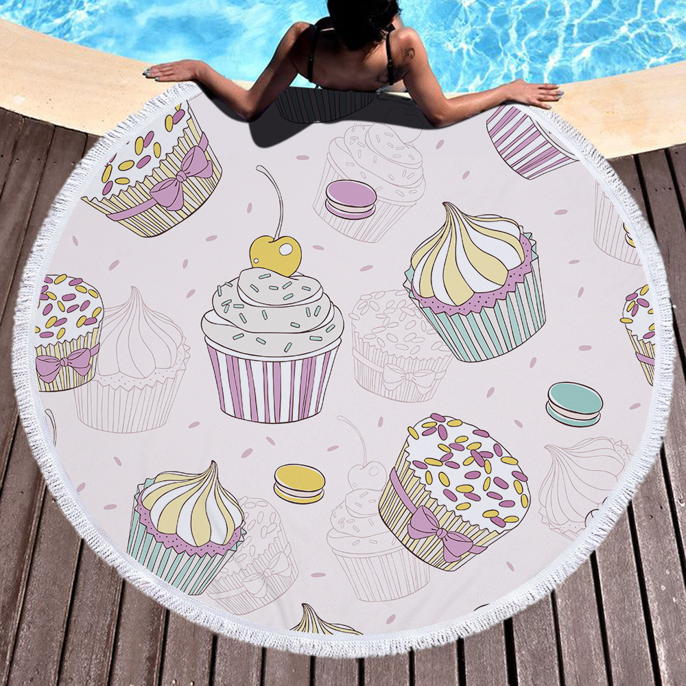 Food Cake Round Beach Towel For Birthday 13