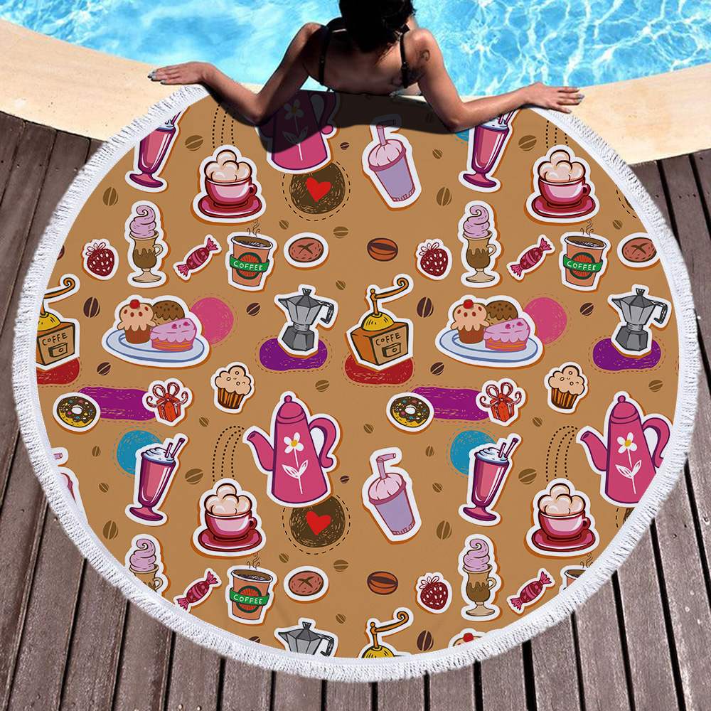 Food Cake Round Beach Towel For Birthday 15