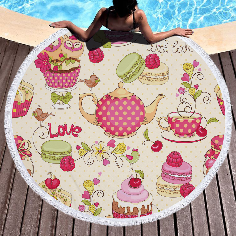 Food Cake Round Beach Towel For Birthday 18