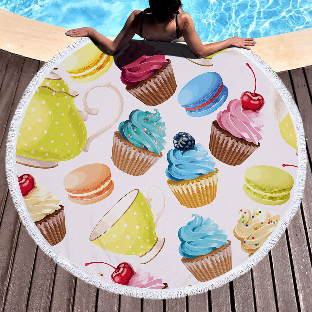 Food Cake Round Beach Towel For Birthday 19