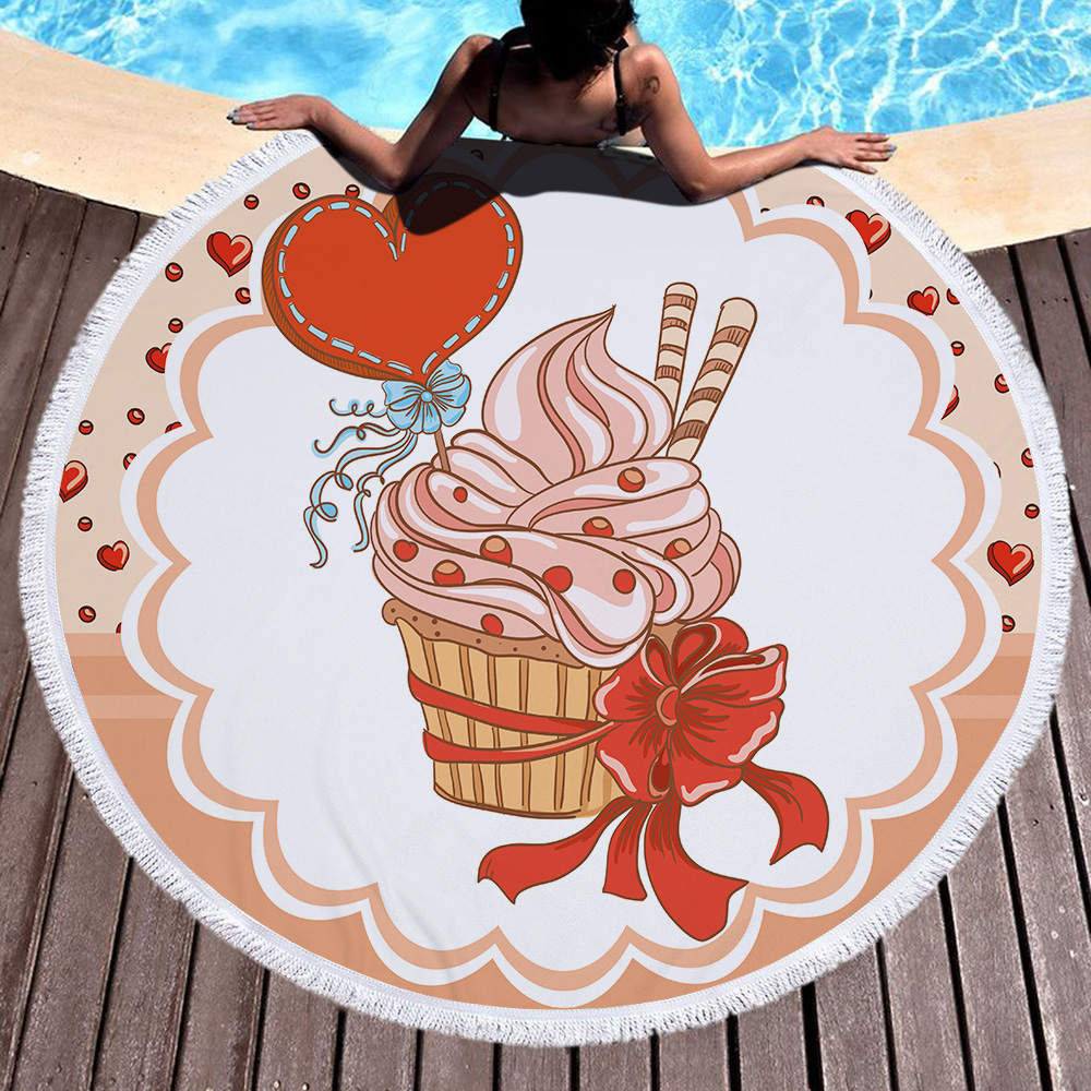Food Cake Round Beach Towel For Birthday 21