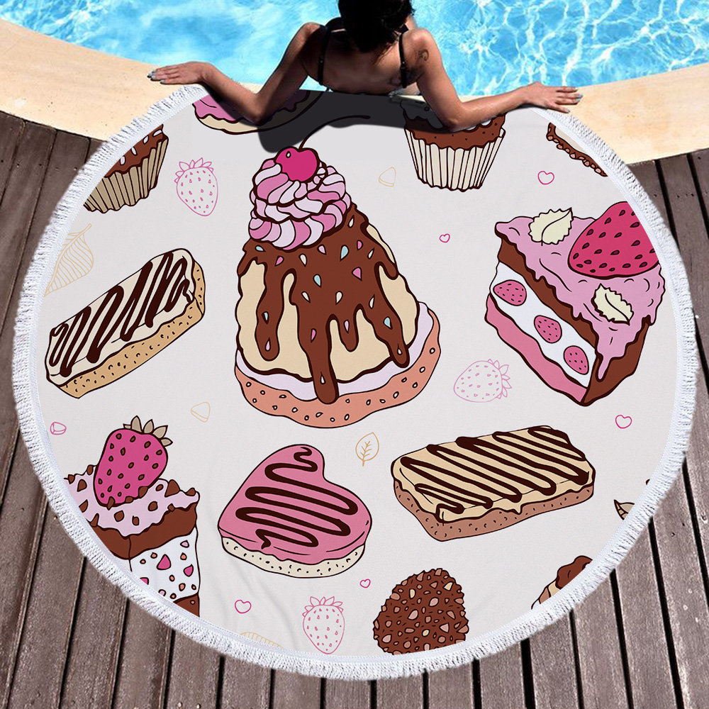 Food Cake Round Beach Towel For Birthday 23