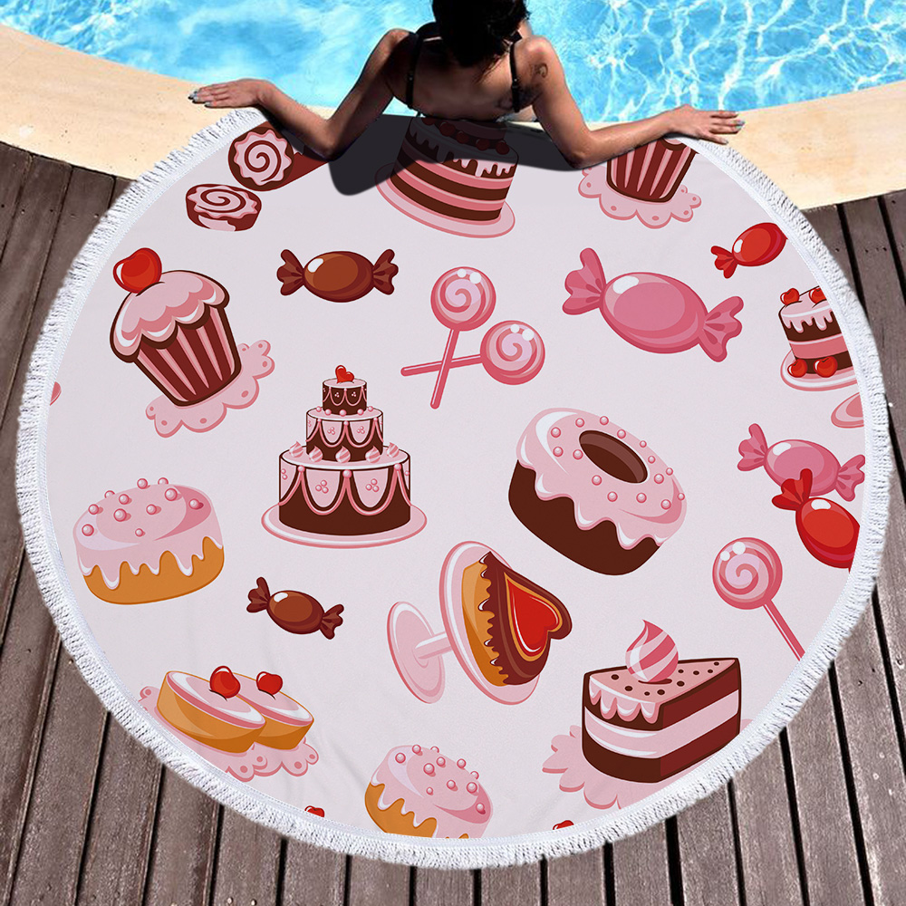 Food Cake Round Beach Towel For Birthday 26