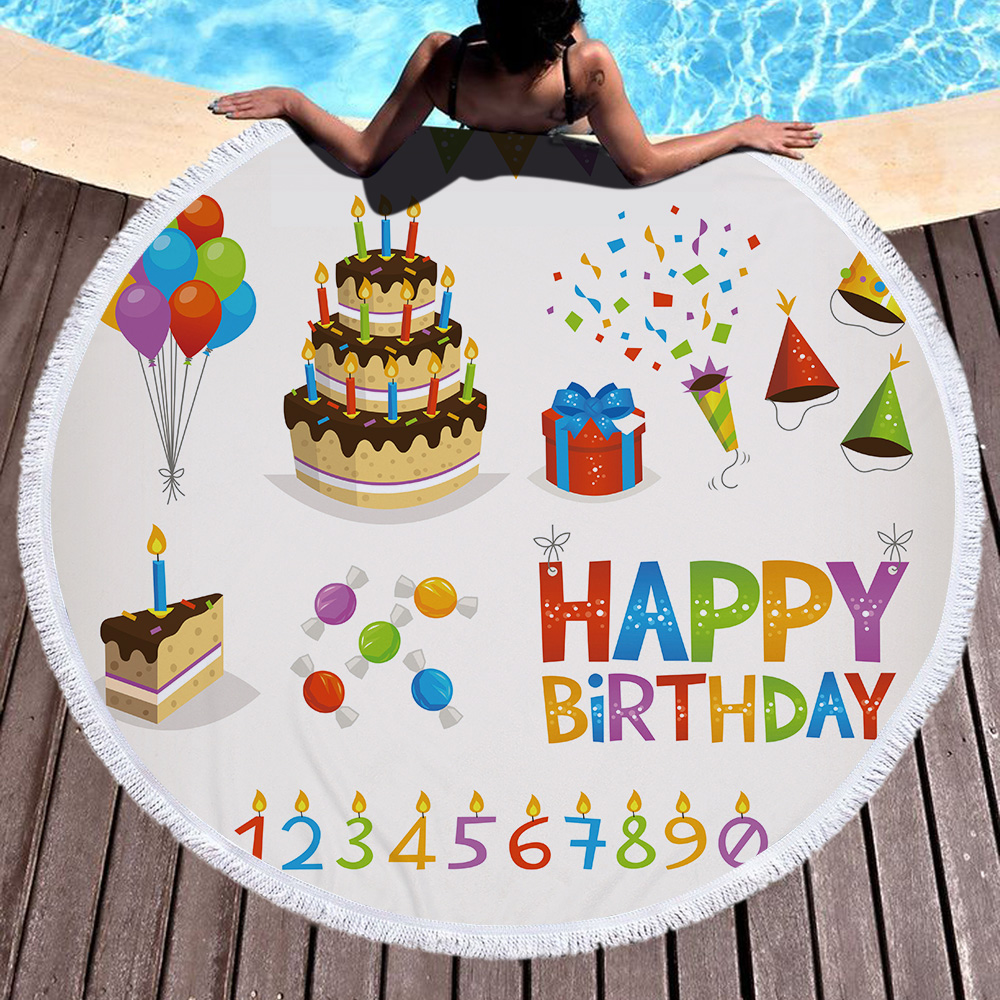 Food Cake Round Beach Towel For Birthday 6