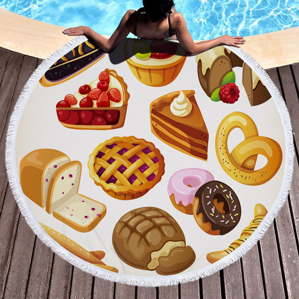 Food Cake Round Beach Towel For Birthday 8