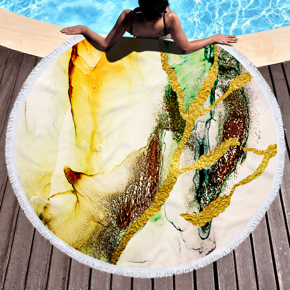 Gilded Style Rock Printed Round Beach Towel 2 Gilded Style Rock Printed Round Beach Towel 1