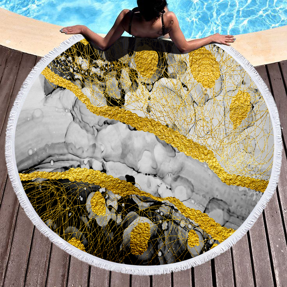 Gilded Style Rock Printed Round Beach Towel 4 Gilded Style Rock Printed Round Beach Towel 3