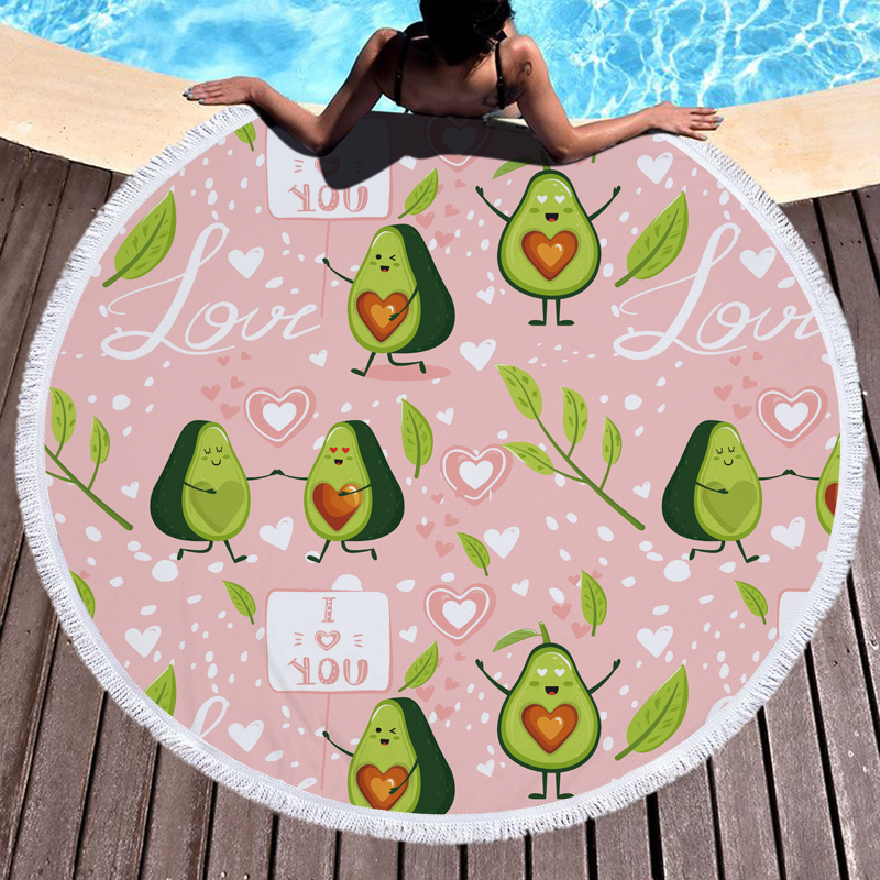 Green Fruit Avocado Round Beach Towel 1