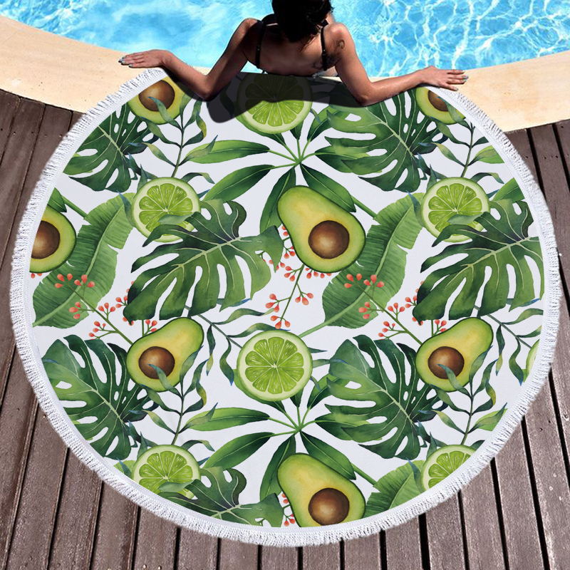 Green Fruit Avocado Round Beach Towel 10