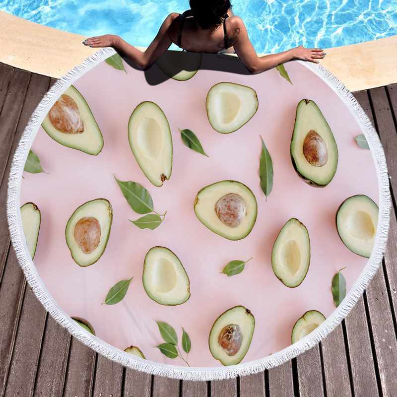 Green Fruit Avocado Round Beach Towel 11