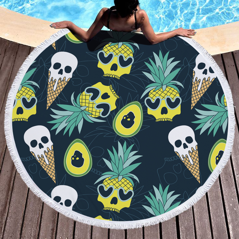 Green Fruit Avocado Round Beach Towel 12