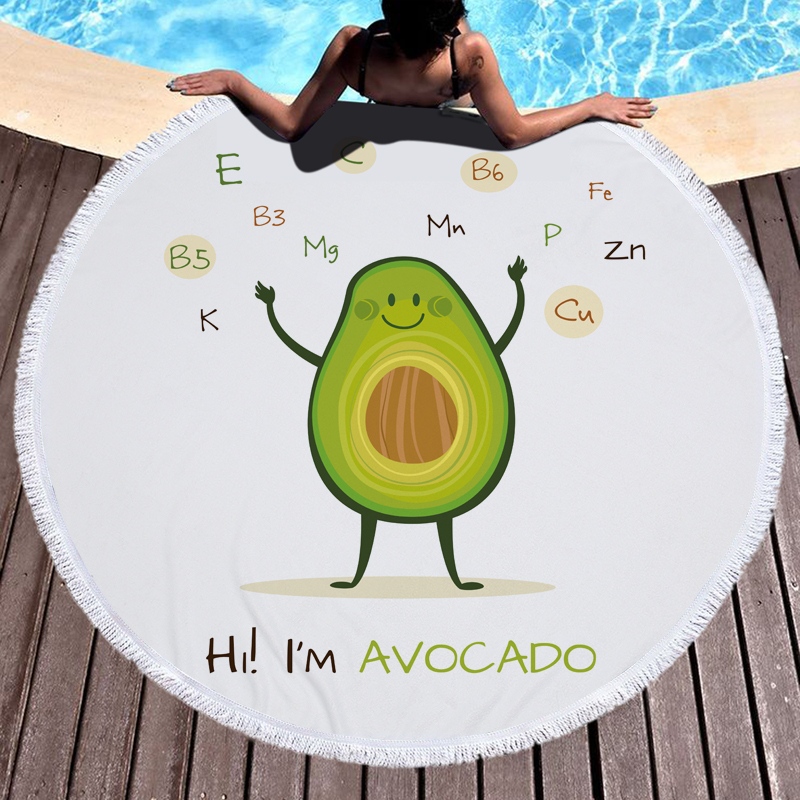 Green Fruit Avocado Round Beach Towel 13