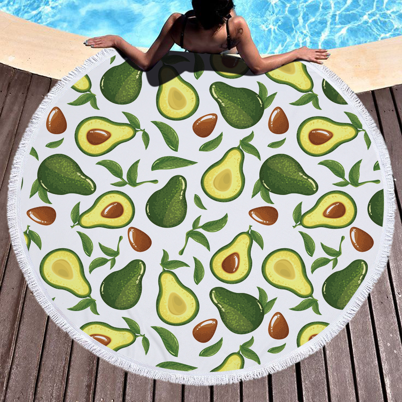 Green Fruit Avocado Round Beach Towel 14
