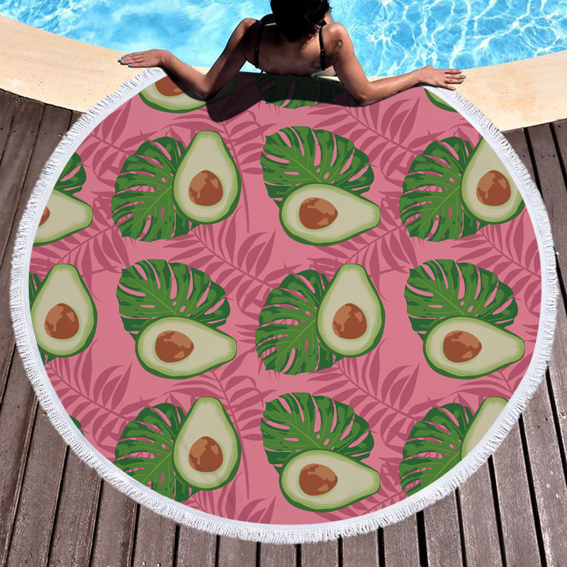 Green Fruit Avocado Round Beach Towel 15