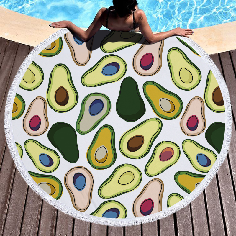 Green Fruit Avocado Round Beach Towel 16