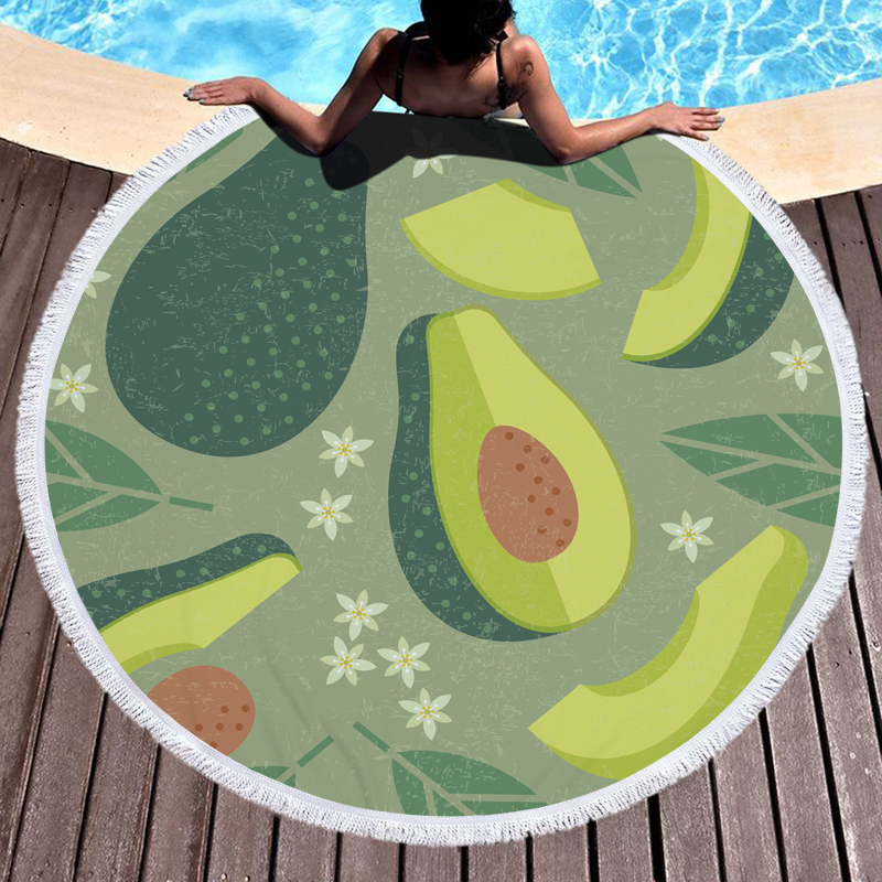 Green Fruit Avocado Round Beach Towel 17