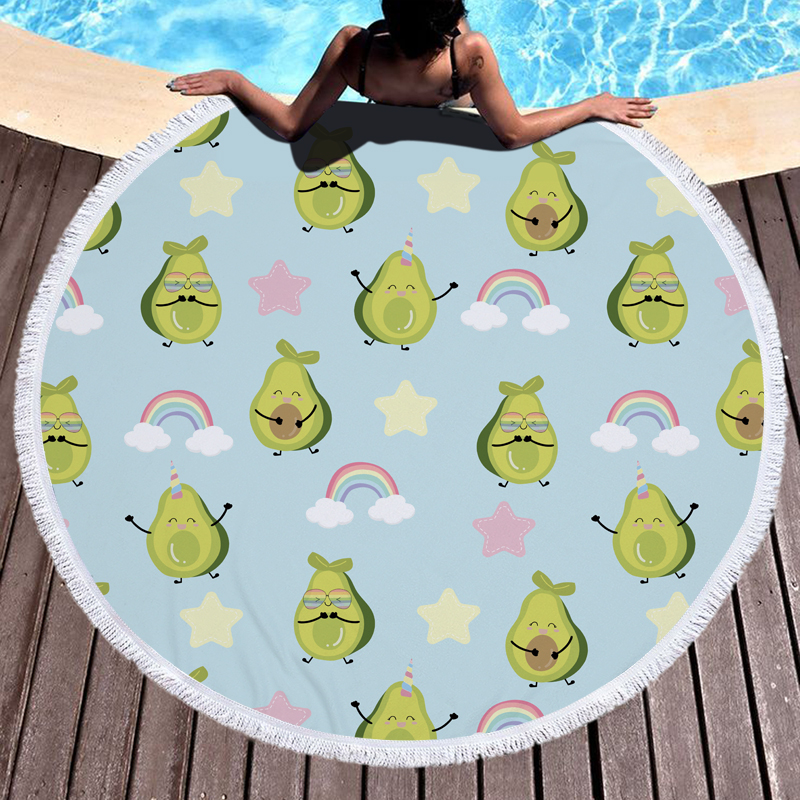 Green Fruit Avocado Round Beach Towel 3