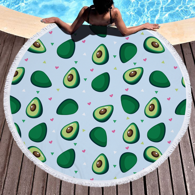 Green Fruit Avocado Round Beach Towel 4