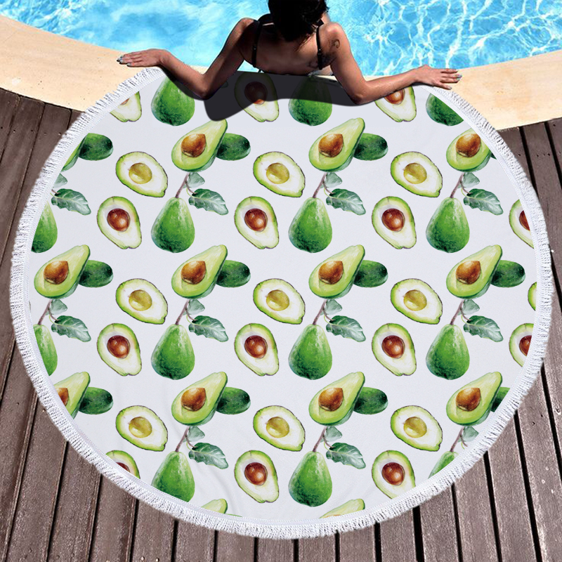 Green Fruit Avocado Round Beach Towel 8