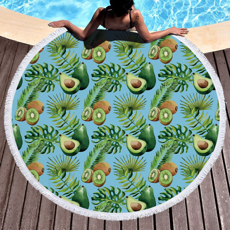 Green Fruit Avocado Round Beach Towel 9