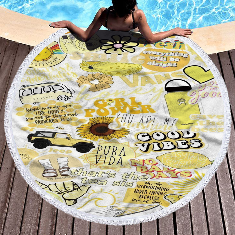 Happy Beach Journey Round Blanket 11