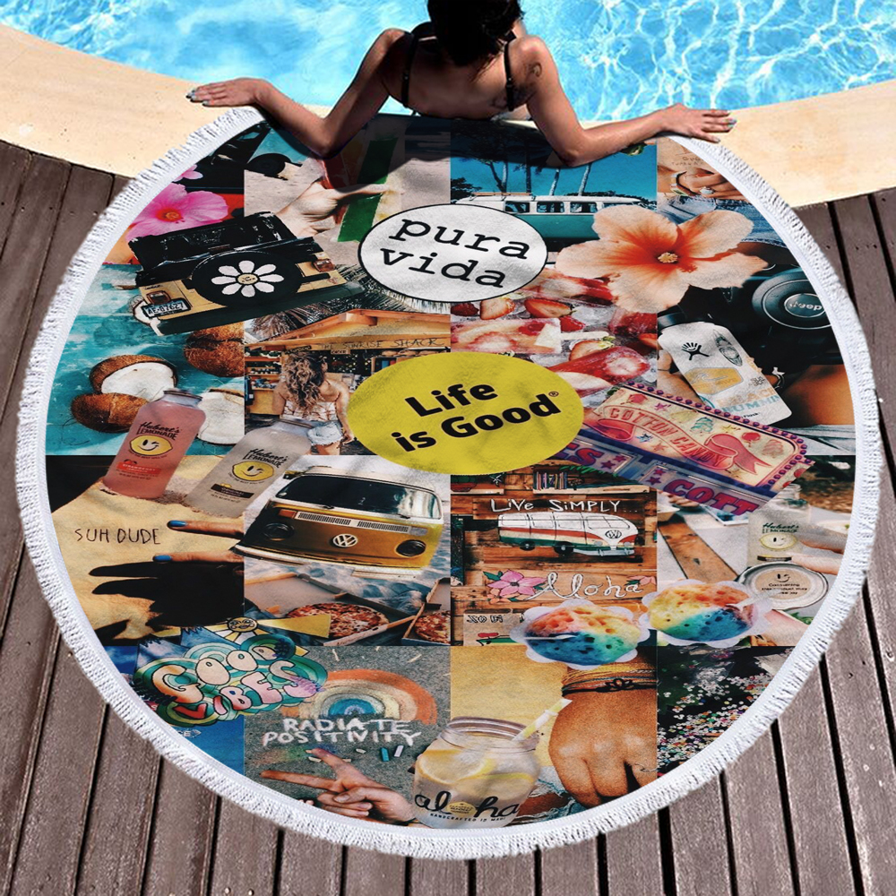 Happy Beach Journey Round Blanket 12