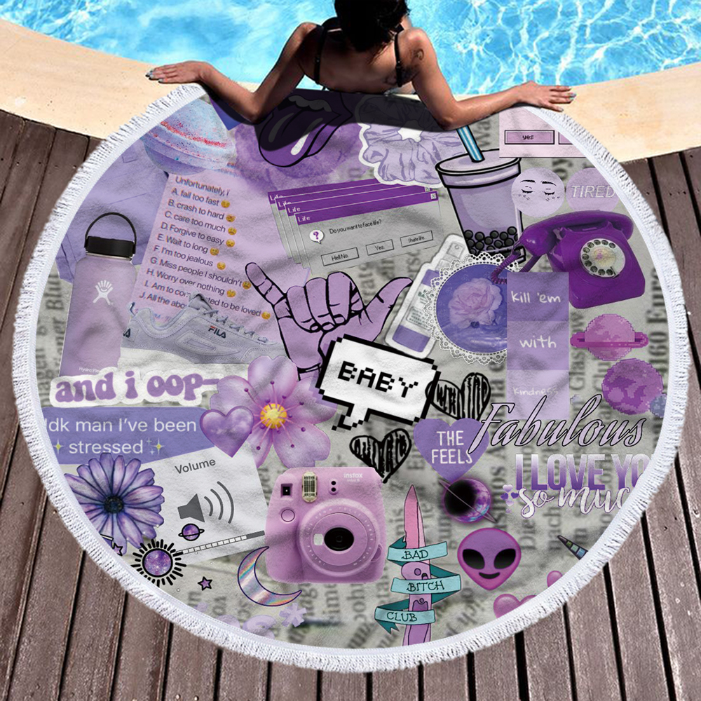 Happy Beach Journey Round Blanket 16