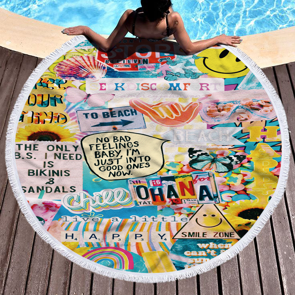 Happy Beach Journey Round Blanket 17