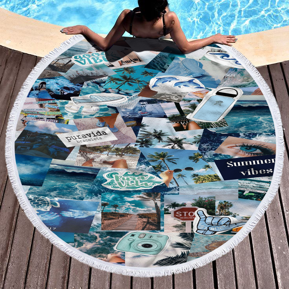Happy Beach Journey Round Blanket 19