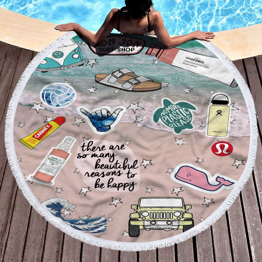 Happy Beach Journey Round Blanket 26