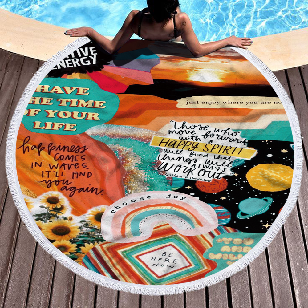 Happy Beach Journey Round Blanket 27