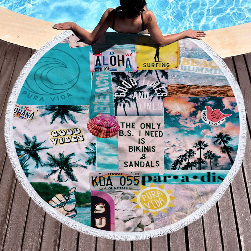 Happy Beach Journey Round Blanket 30