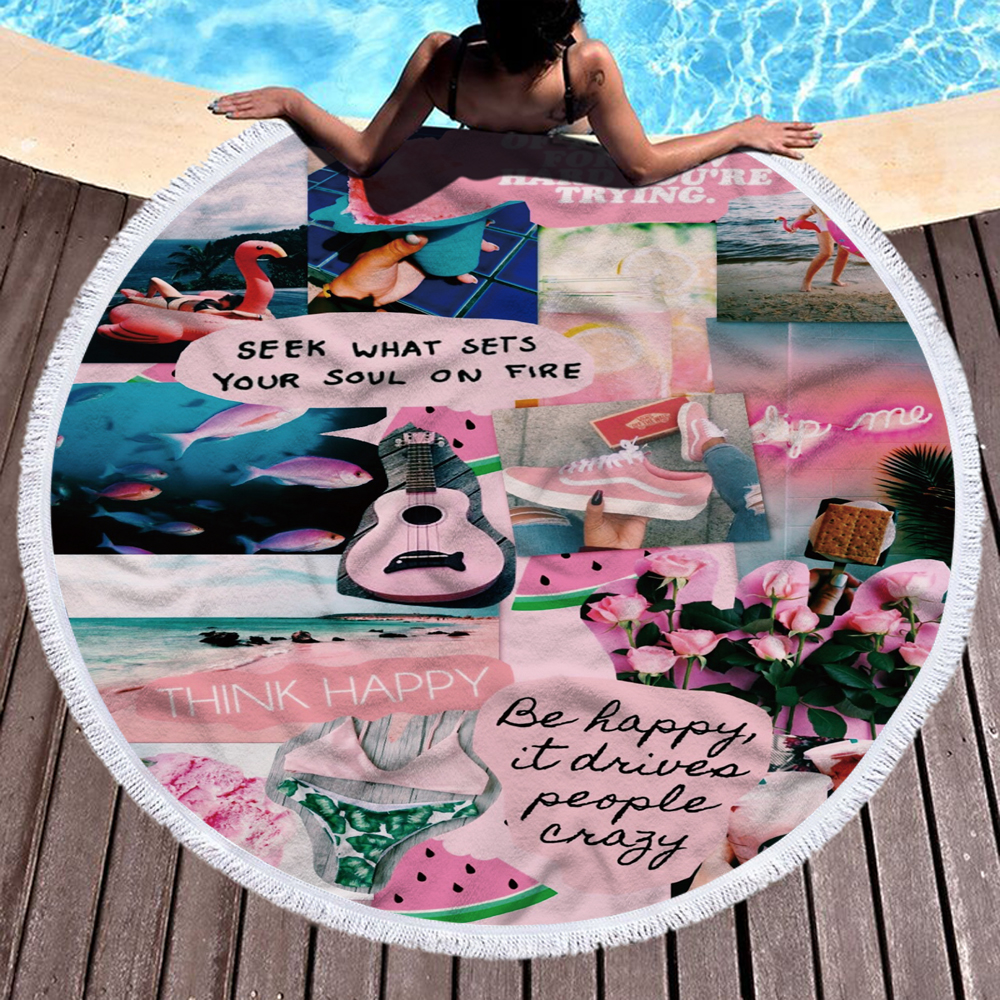 Happy Beach Journey Round Blanket 32