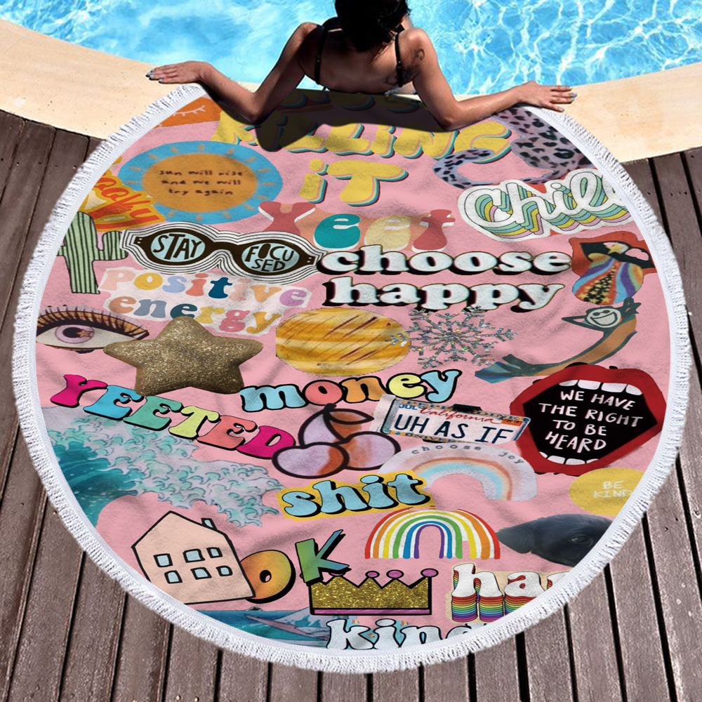 Happy Beach Journey Round Blanket 34