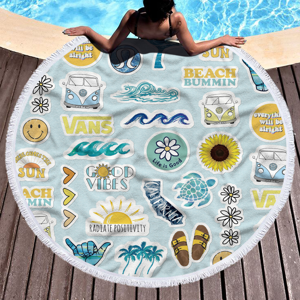Happy Beach Journey Round Blanket 35