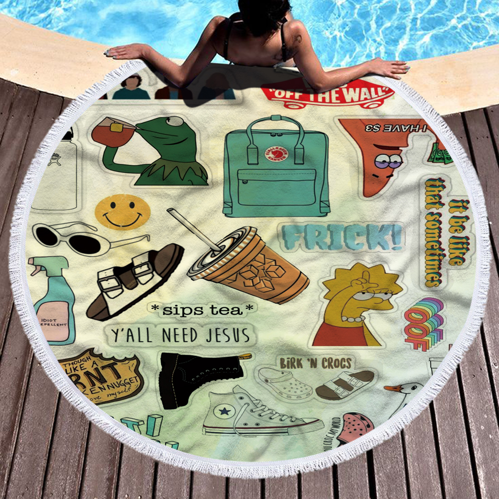 Happy Beach Journey Round Blanket 36