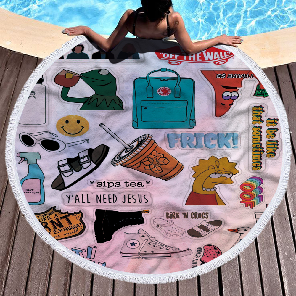 Happy Beach Journey Round Blanket 37